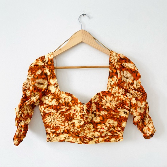 ZARA RUCHED CROP TOP FLORAL ORANGE XS - Picture 11 of 11